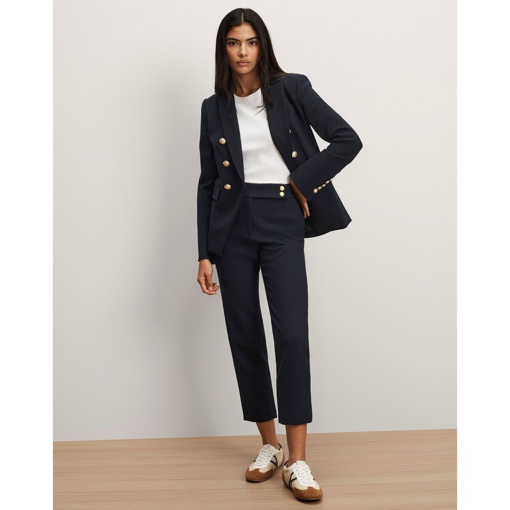 Veronica Beard Miller Dickey Jacket Navy Double Breasted Blazer Gold Button Sz 6 - Picture 2 of 11